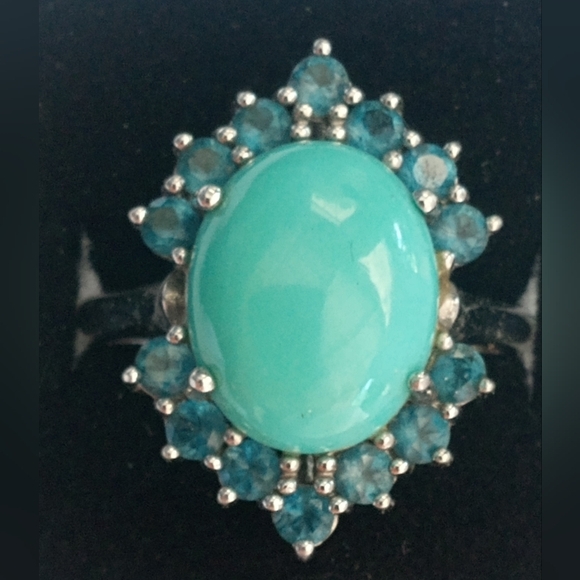 Sterling Silver Sleeping Beauty Turquoise Swiss Blue Topaz Ring - Picture 10 of 16